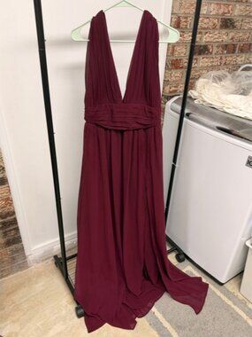Lulus Burgundy Maxi Dress Deep V Bridesmaid Formal Dress XL